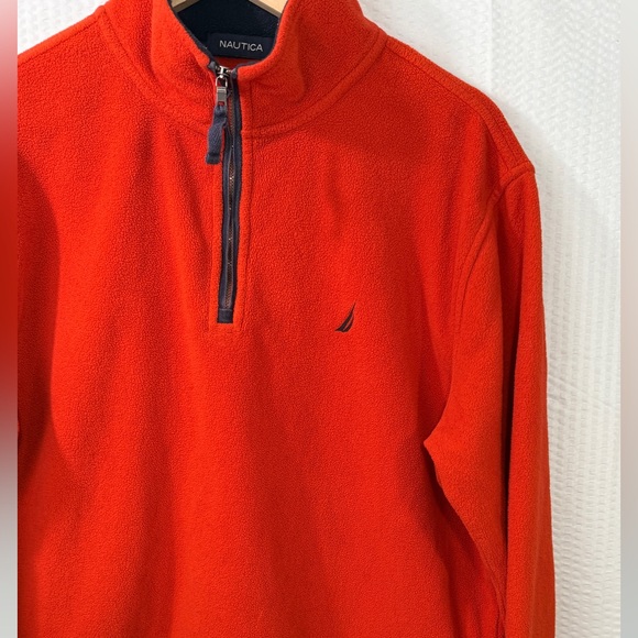 Nautica Orange &blue Quarter Zip fleece Mock Neck Pullover Men's Medium - Picture 4 of 13